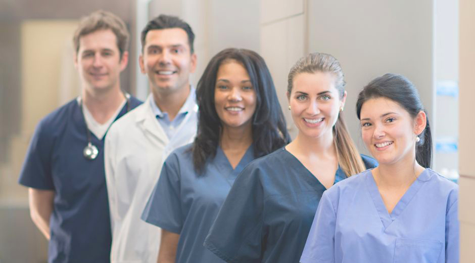 health students standing in a row